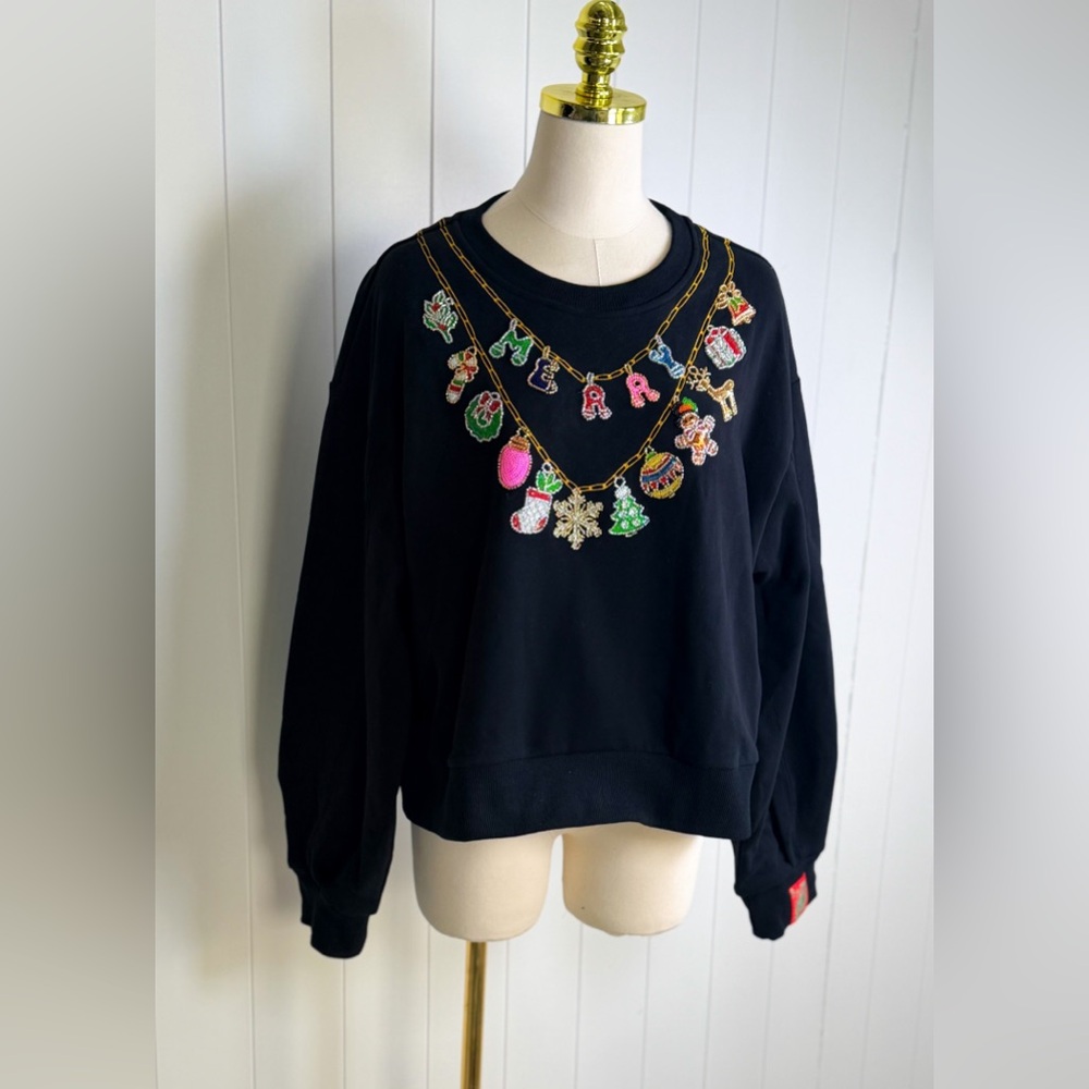 NEW Queen of Sparkles Black Christmas Necklace Sweatshirt